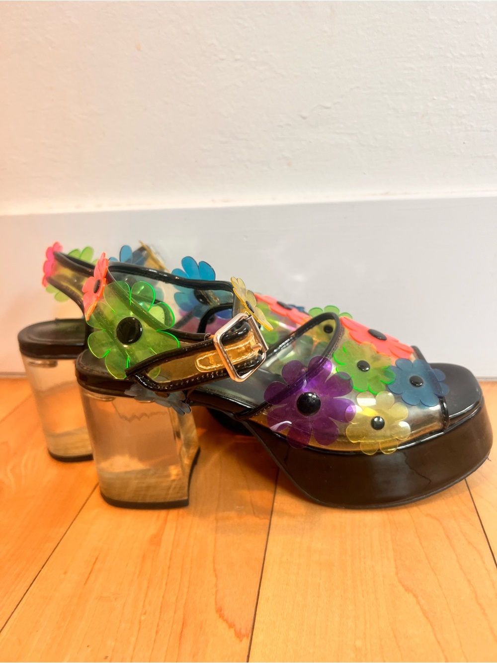 dELiA*s Black Platform Sandals with Rainbow Flower Accents - Picture 3 of 5